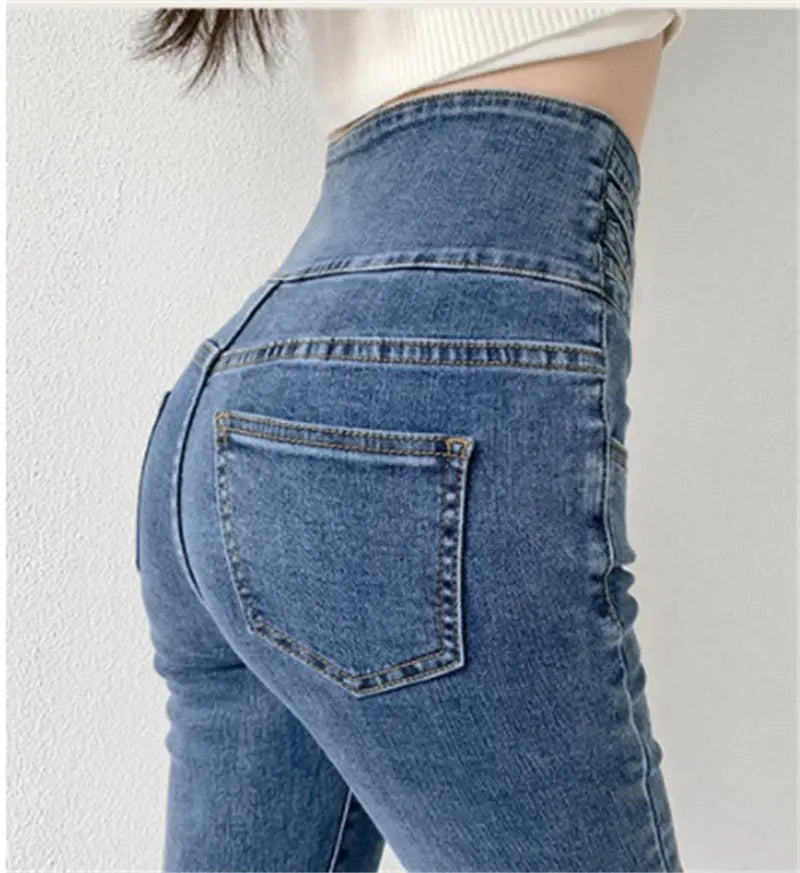 Tight High Waist And Small Feet Belly Women's Denim Trousers hercurva