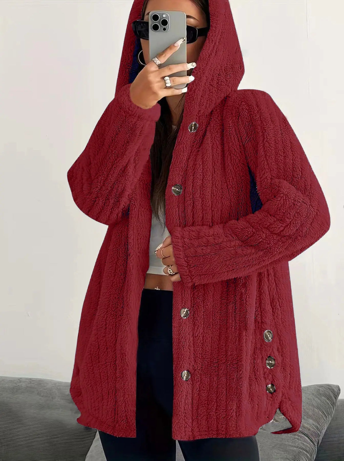 Hooded Loose Plush Coat Women's Regular Sleeve hercurva