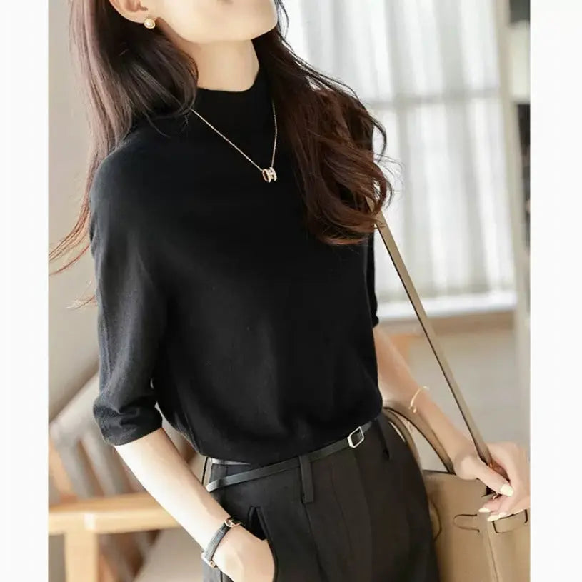 Women's Mid-sleeve Top, Base Layer, Thin Sweater hercurva