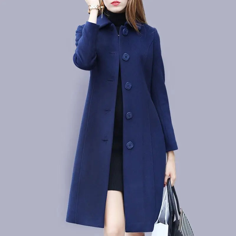 Mid-length Hepburn Style Slim Slim Woolen Coat hercurva