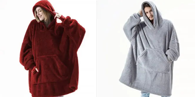 Hoodie Sweatshirt With Big Pocket Tops Sweater Comfortable Loose Double-Sided Fleece Thicker Wearable Blanket hercurva