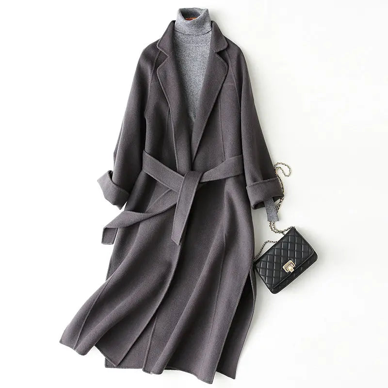 Reversible Cashmere Coat Women's Mid-length Loose Over Knee Coat hercurva