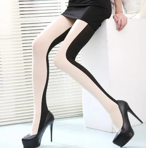 Ladies two-tone stitching pantyhose hercurva