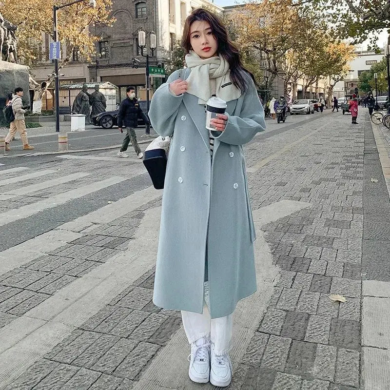 Loose Mid-length Lace-up Woolen Coat Women hercurva