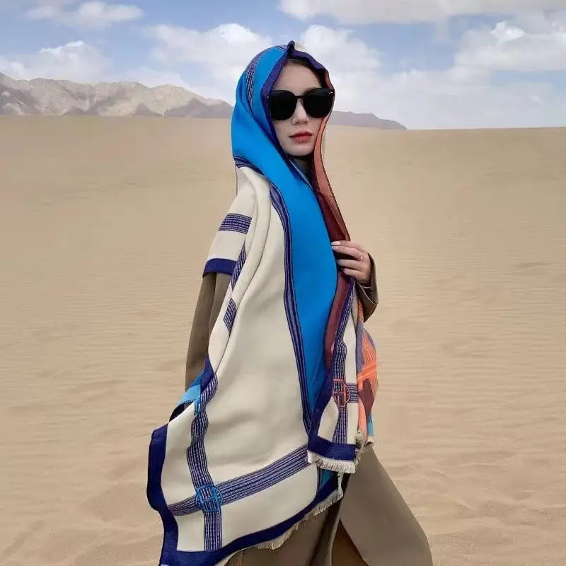 Korean Style Contrast Color Artificial Cashmere Scarf Women's New Winter hercurva
