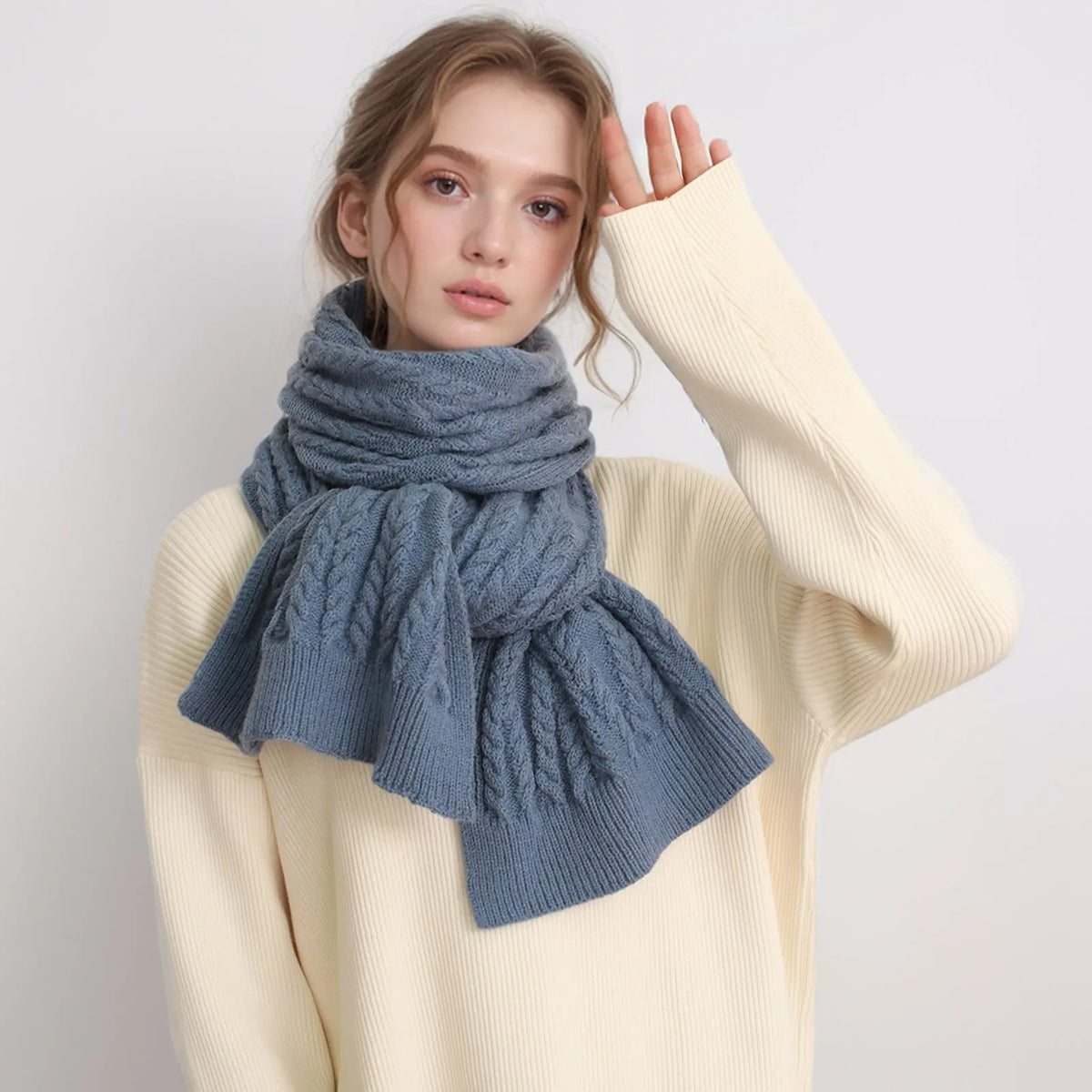 European And American Autumn And Winter Thickening Warm Wool Scarf Artificial Cashmere Solid Color Texture Knitted Scarf hercurva