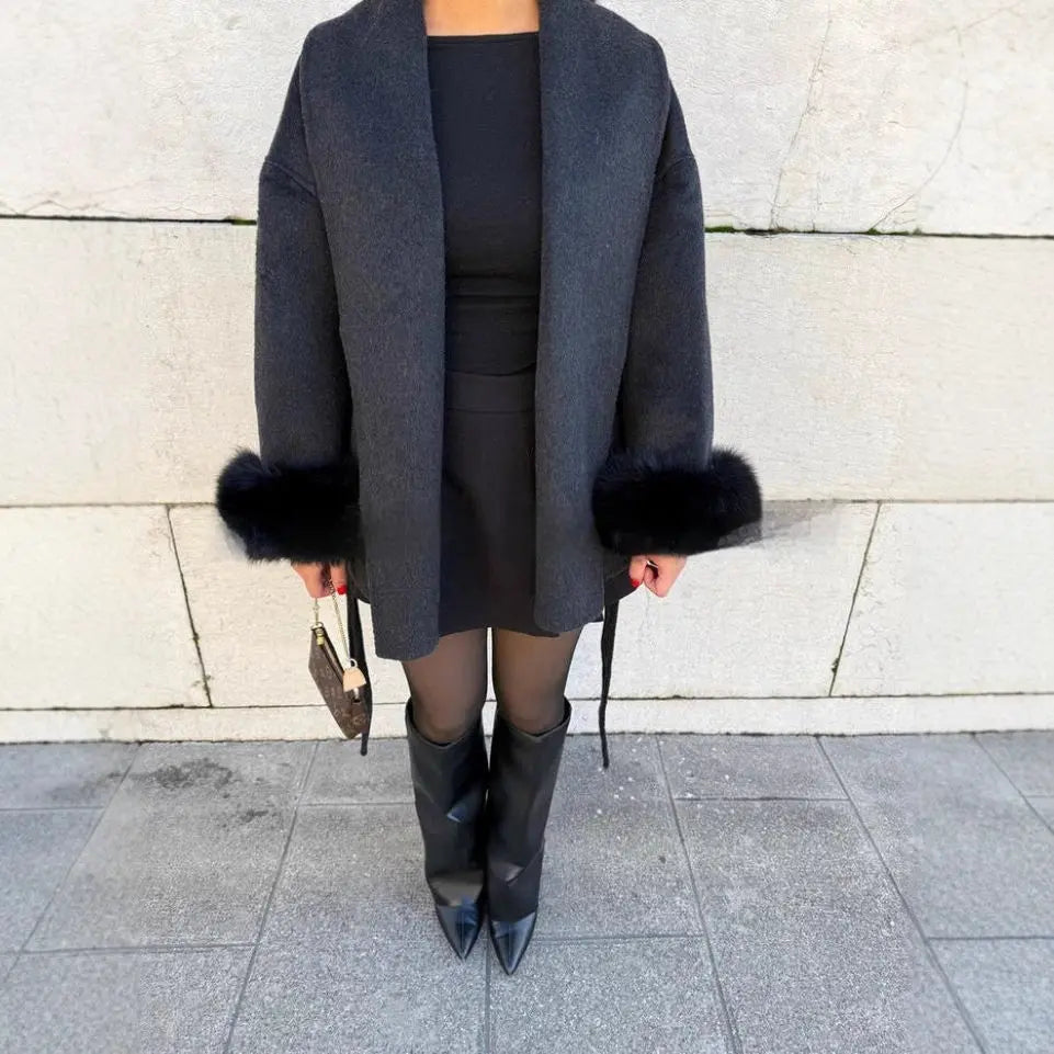 Furry Sleeves Overcoat Long Coat hercurva