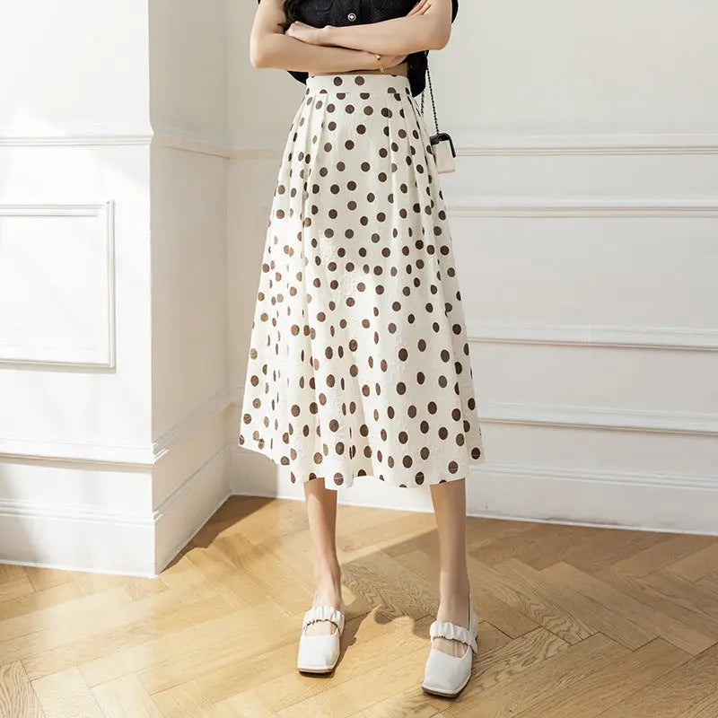 Women's Printed Dots High Waist Pleated Skirt Polka Dot Skirt hercurva