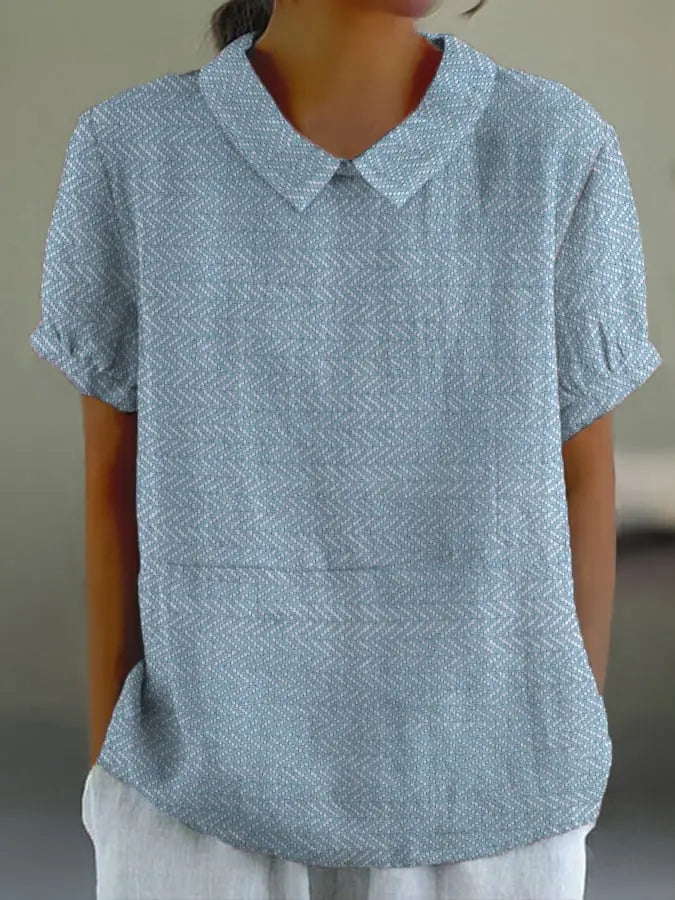 Women's Floral Stitching National Style Printing Lapel Short Sleeve hercurva