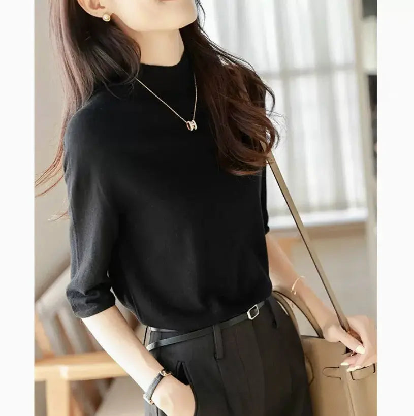 Women's Mid-sleeve Top, Base Layer, Thin Sweater hercurva