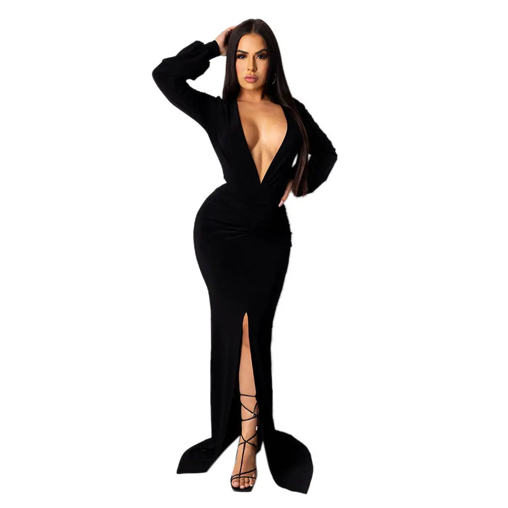 Women's Large V-neck Slim-fit Nightclub Evening Dress hercurva