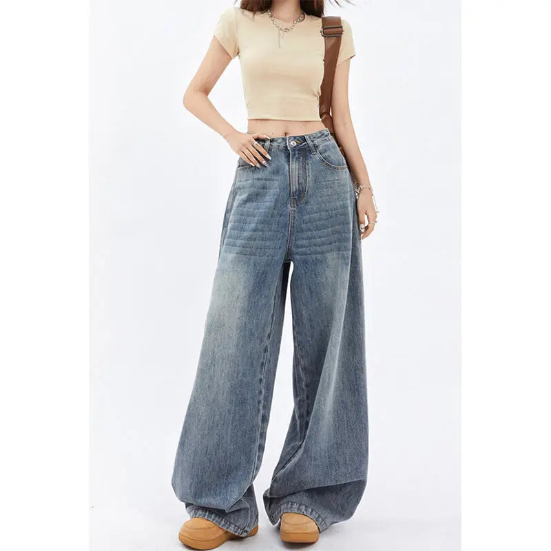 Women's High Waist Wide Leg Jeans Baggy Straight Trousers hercurva