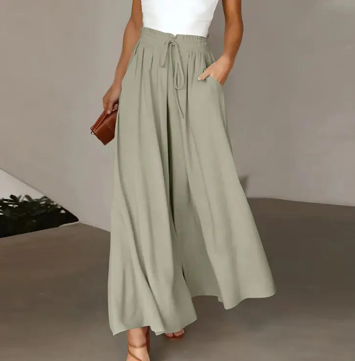 Women's Fashion Wide Leg Elastic Waistband Wide Leg High Waist Long Dress Pants hercurva