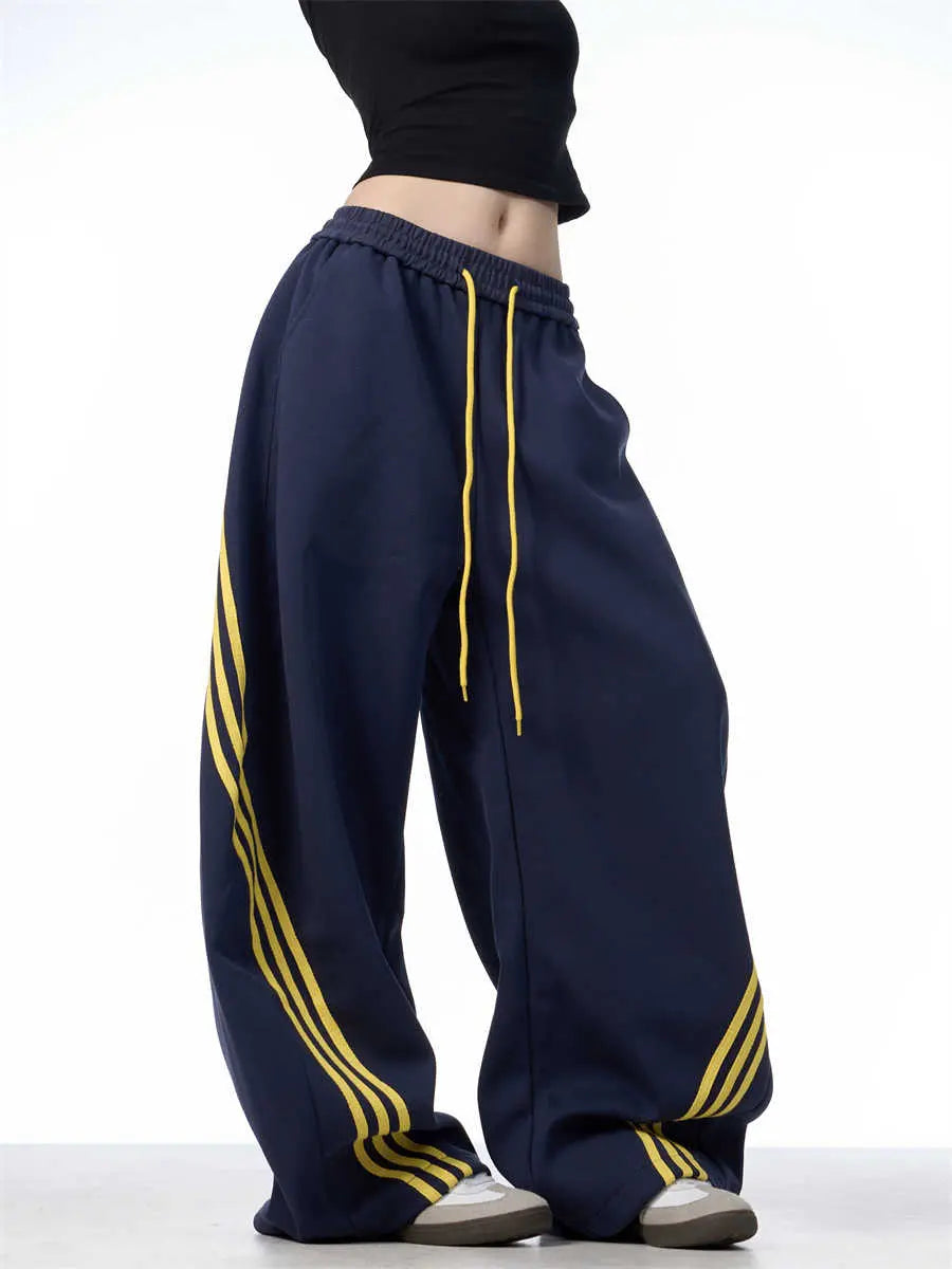 Striped Lace-up Machete Casual Pants Loose Wide-leg Pants hercurva
