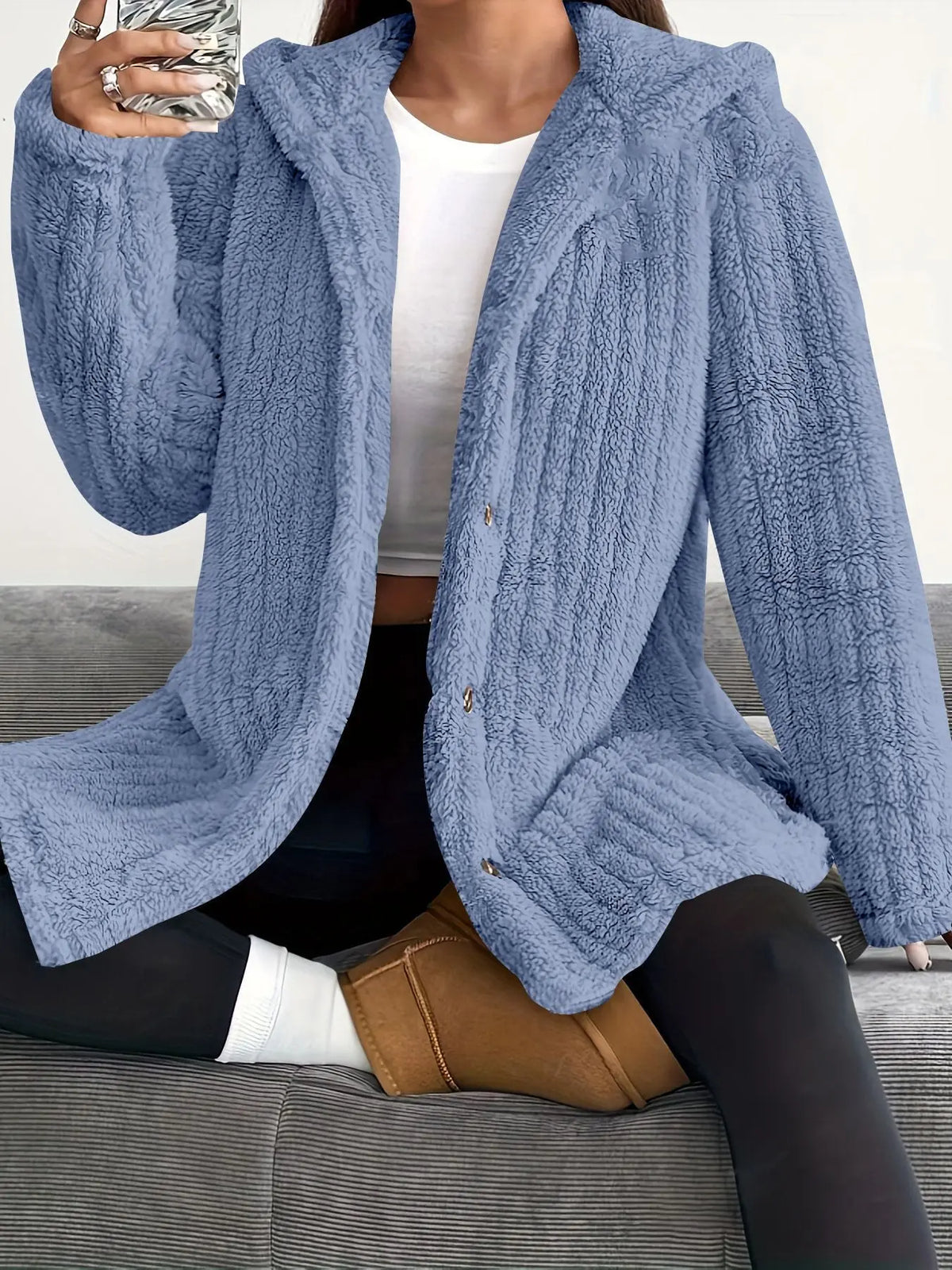 Hooded Loose Plush Coat Women's Regular Sleeve hercurva