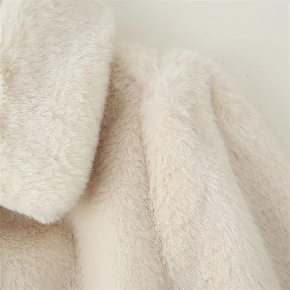 Lapel Women's Casual Slim-fit Solid Color Belt-effect Faux Fur Coat hercurva