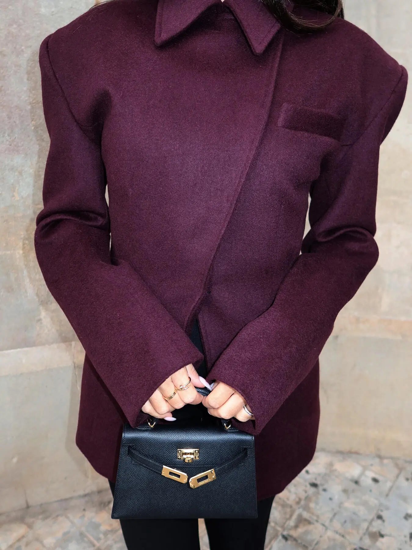 Burgundy Cross Placket Blazer hercurva