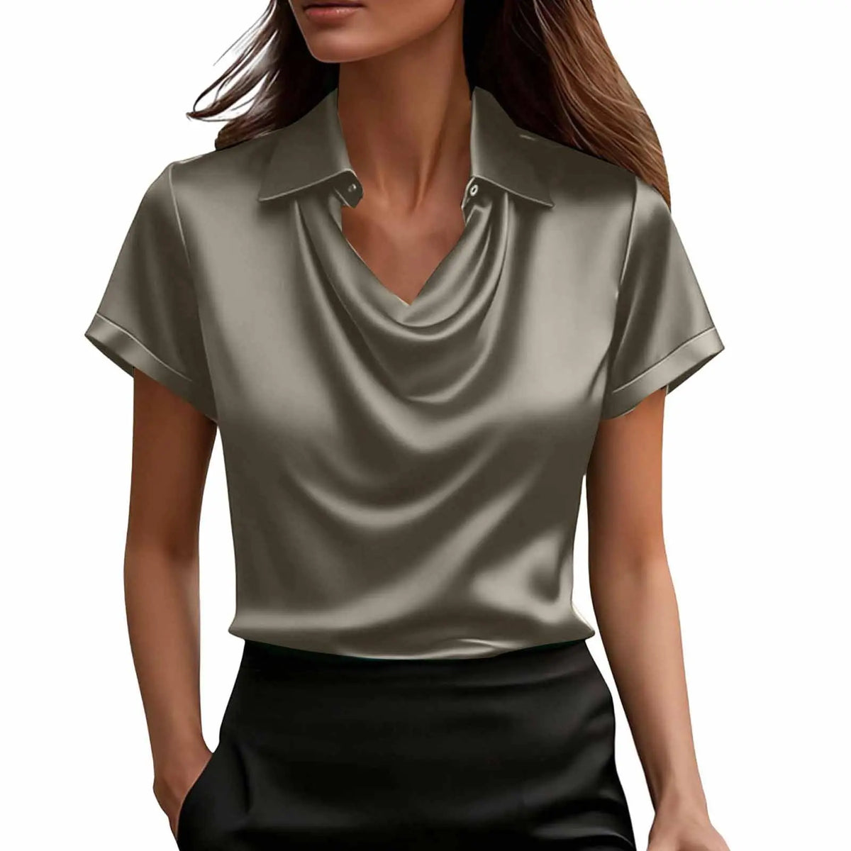Fashionable Solid-Color Casual Lapel Collar Button-Down Short-Sleeve Shirt hercurva