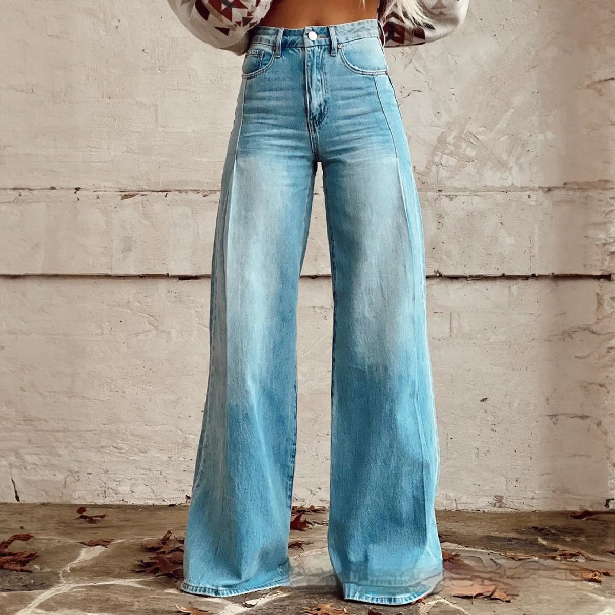 Foreign Trade Plus Size Women's Casual Pants Thin Imitation Jeans Wide Leg hercurva