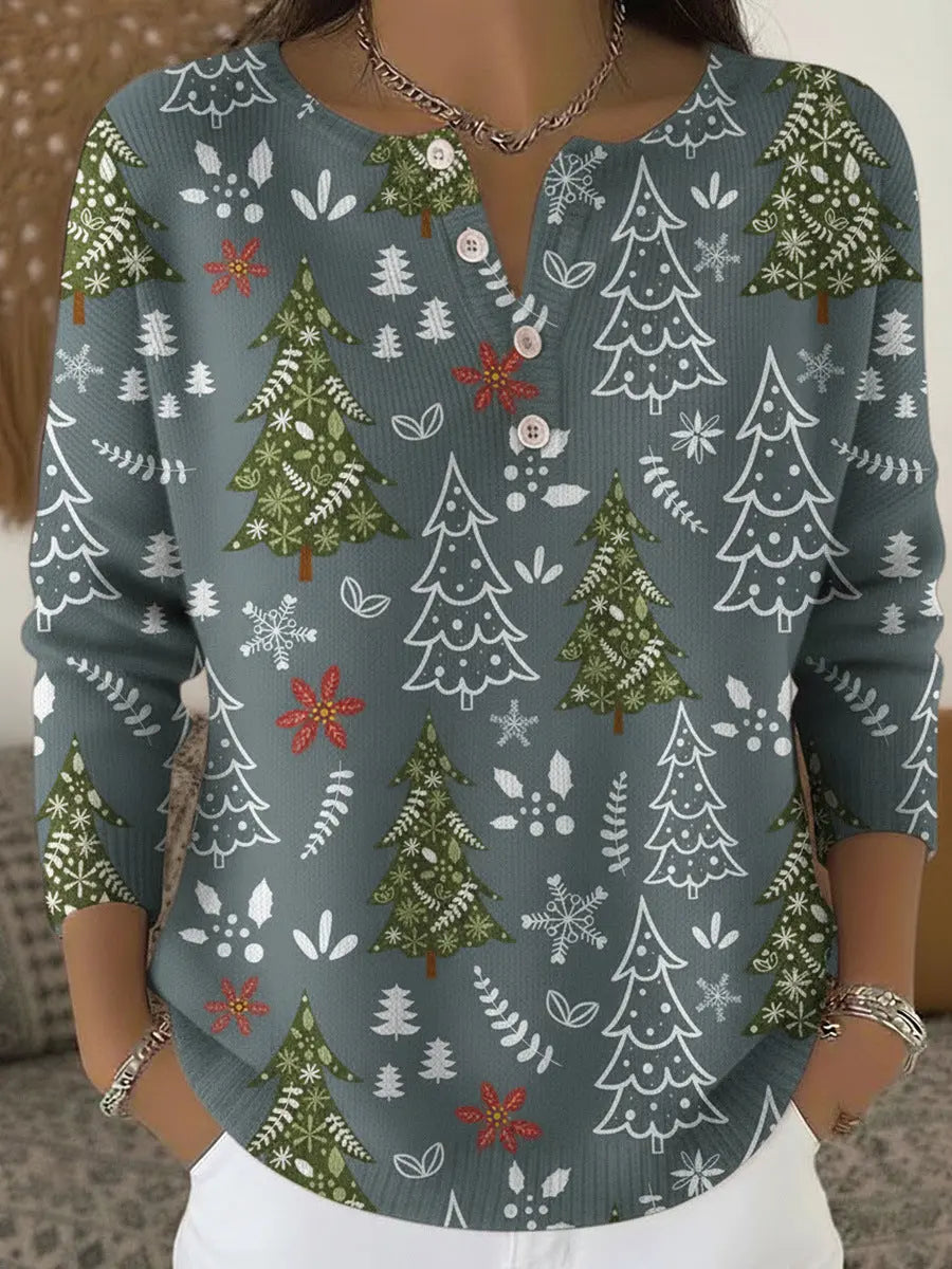Retro Christmas 3D Digital Printing Four-button Stand Collar T-shirt hercurva