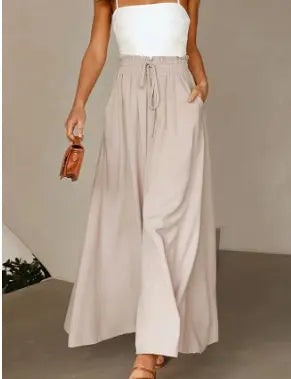 Women's Fashion Wide Leg Elastic Waistband Wide Leg High Waist Long Dress Pants hercurva