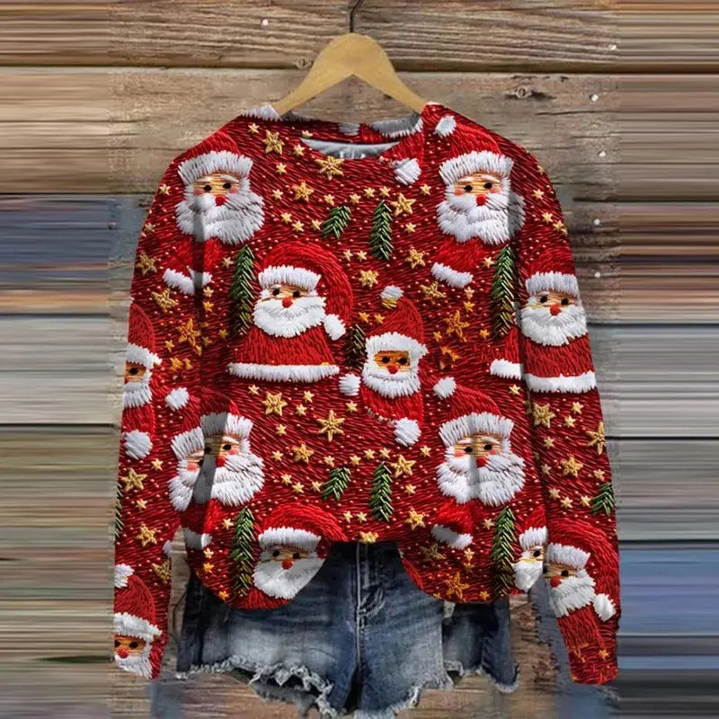 Autumn And Winter Ladies Funny Print Christmas Holiday Casual Sweatshirt hercurva