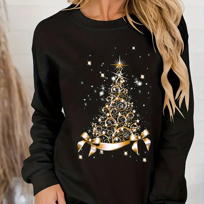 Women's Christmas Printed Loose Top Long Sleeve hercurva
