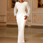 Elegant Lace Tassel Waist-controlled Long Sleeves Mop Dress hercurva