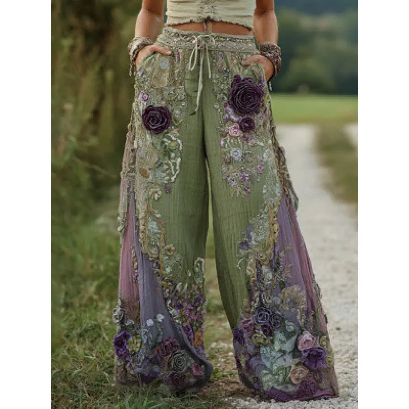 3D Floral Print Pattern Elegant Straight Women's Trousers hercurva