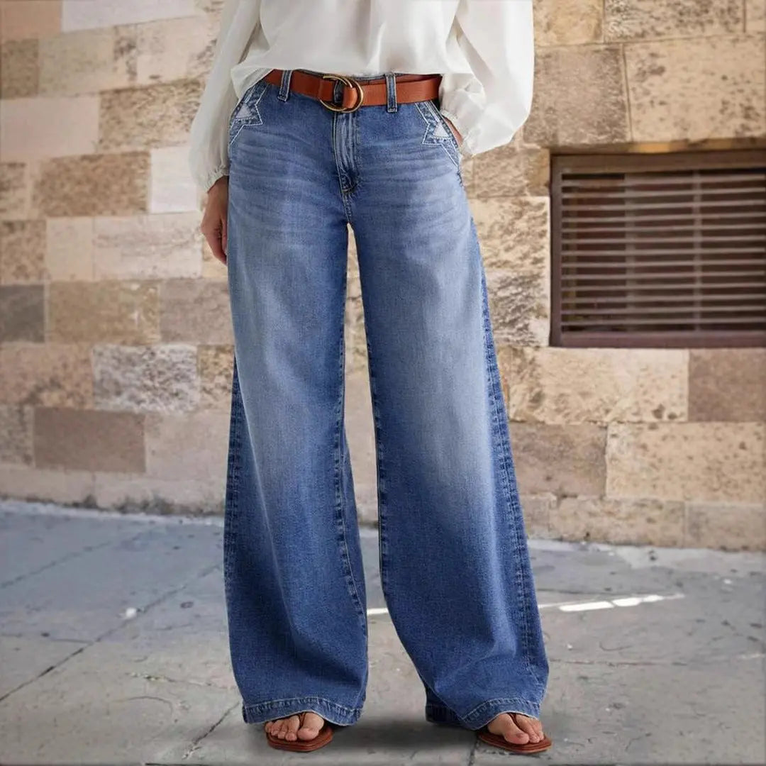 Embroidered Elastic Straight Pants Casual hercurva
