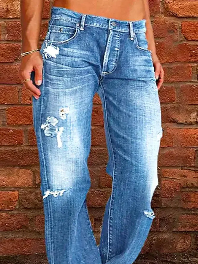 Ripped Jeans Loose Wide Leg Denim Pants Leisure Commuting Trousers Women's Clothing hercurva