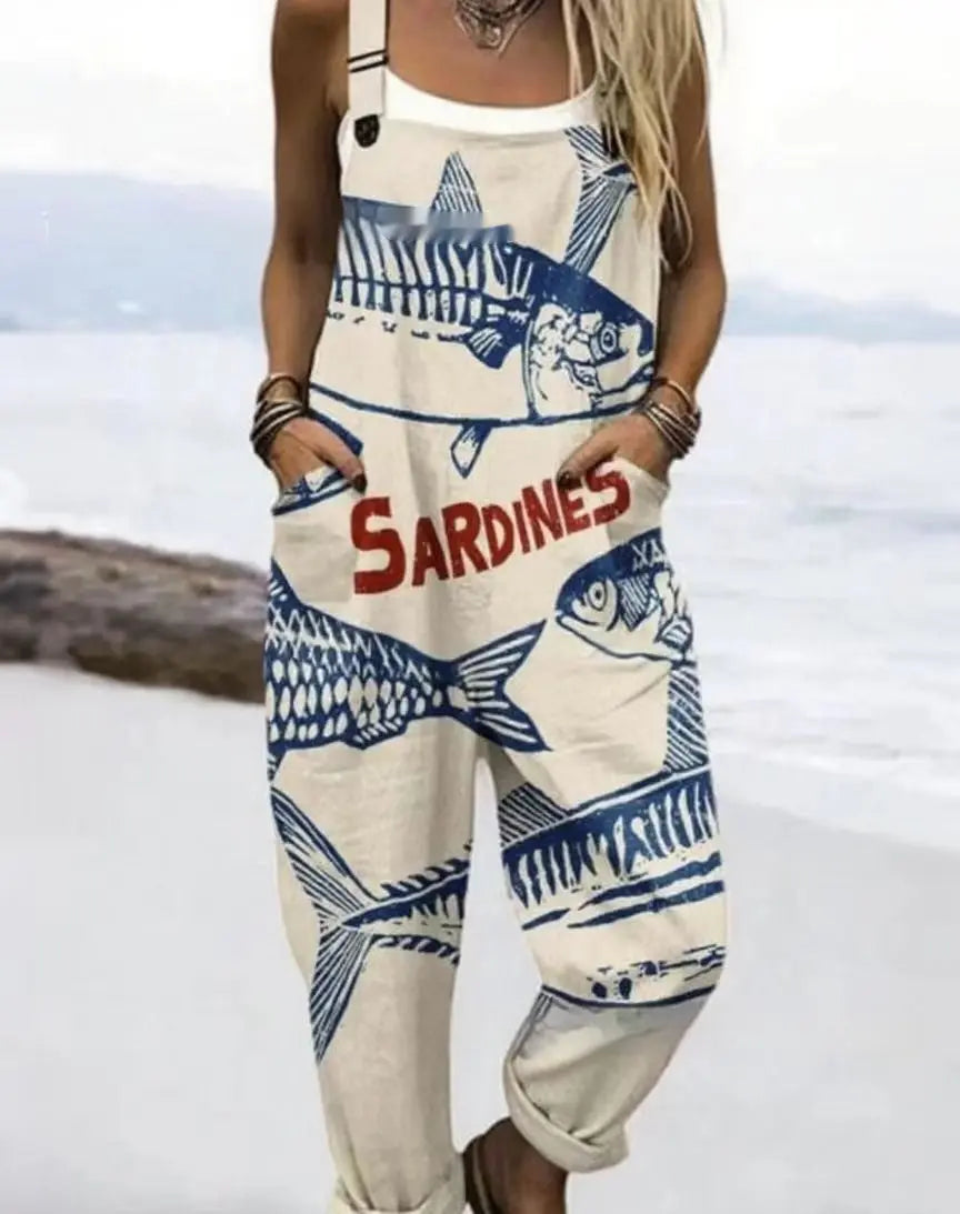 Female Digital 3D Printing Button Casual Suspender Trousers hercurva
