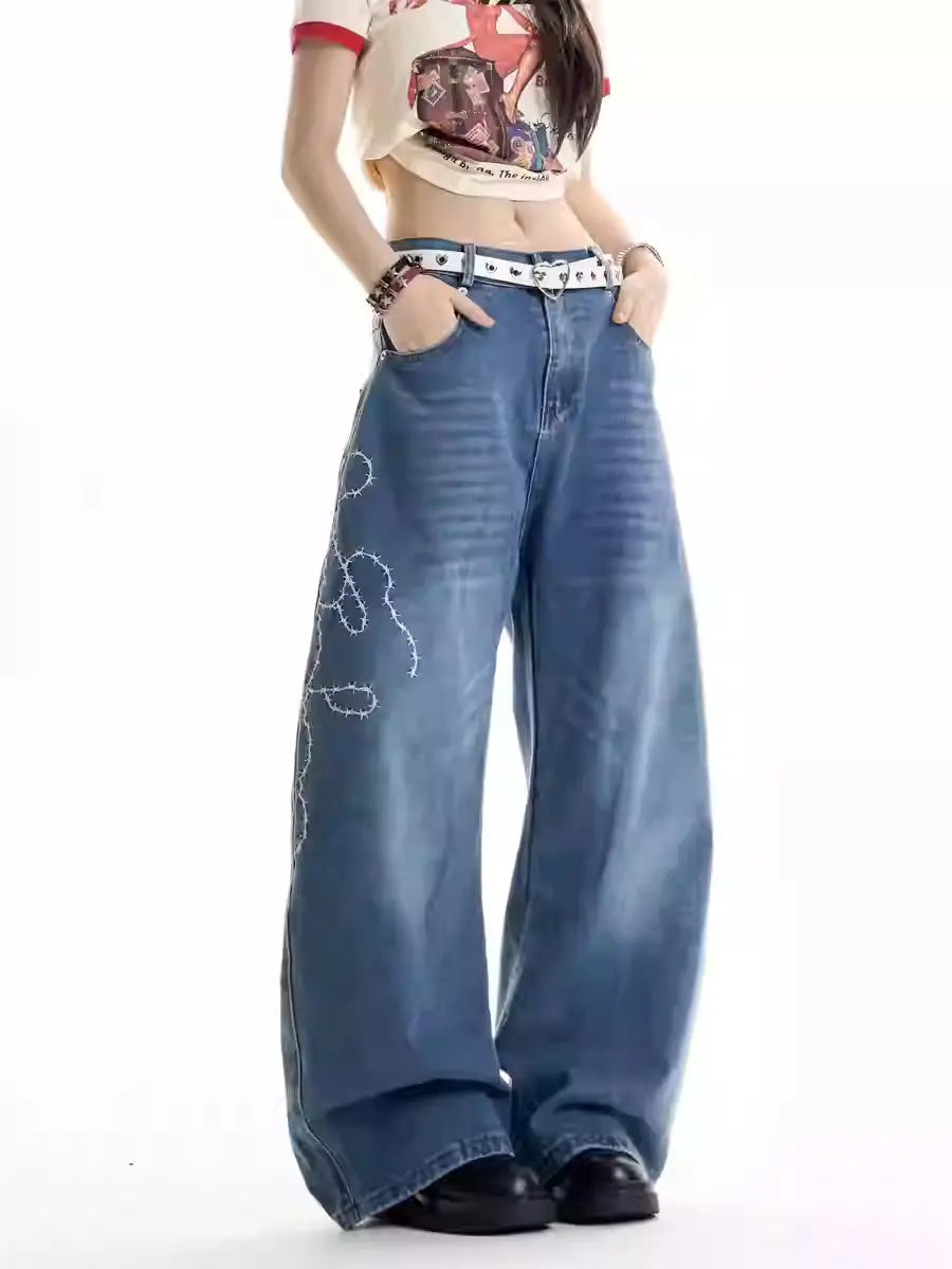 American Retro Hot Girl Embroidered Machete Jeans hercurva