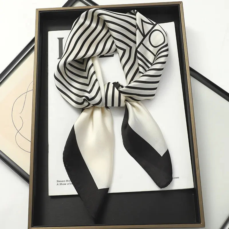 Artificial Silk Striped High-grade Korean Style Stylish Beach Arm Bag Silk Scarf hercurva