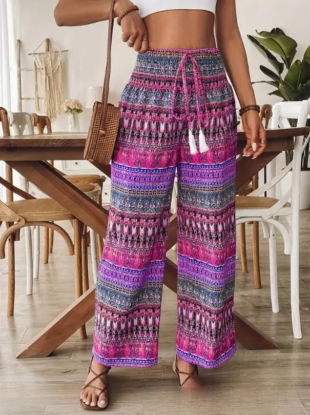 Women's Printed Wear Casual High Waist Elastic Trousers hercurva