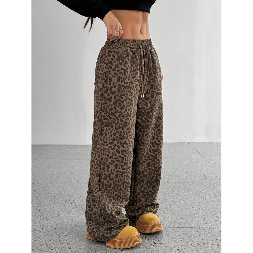 Leopard Print Floral Print Casual Jumpsuit Wide Leg Loose hercurva