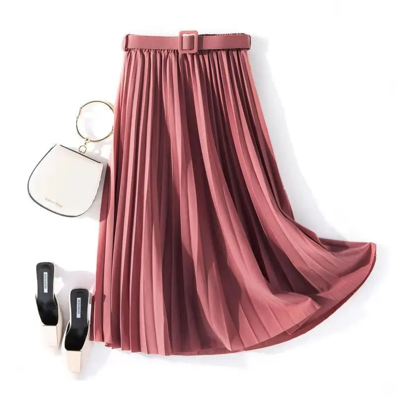 Solid Color Simple Organ Pleated Skirt Mid-length Skirt hercurva