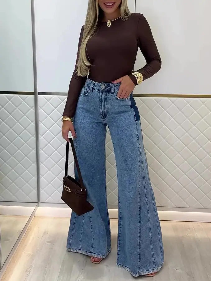 Trendy Light Blue High - Waisted Flared Jeans hercurva