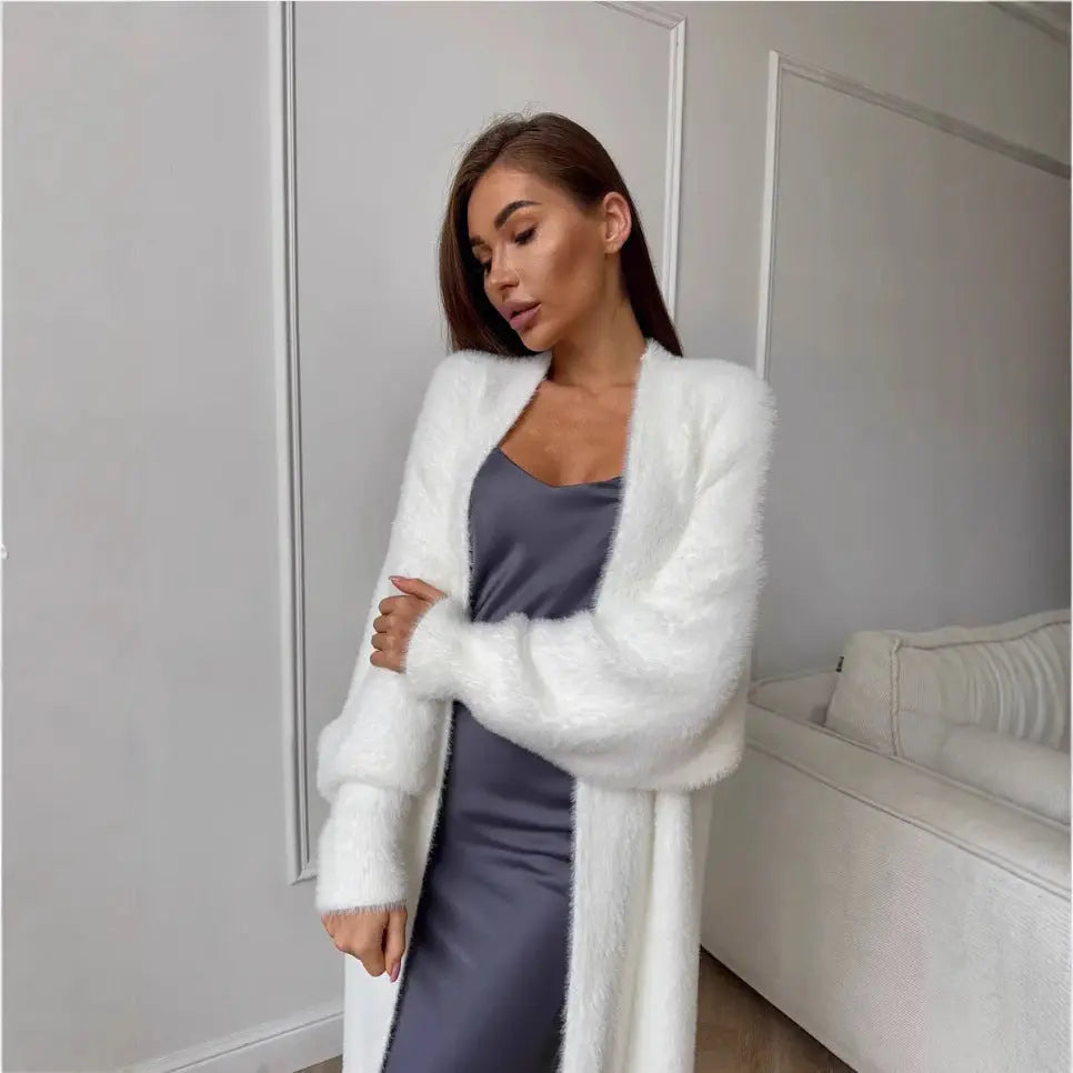 Imitation Mink White Sweater Cardigan Coat Women's Loose hercurva