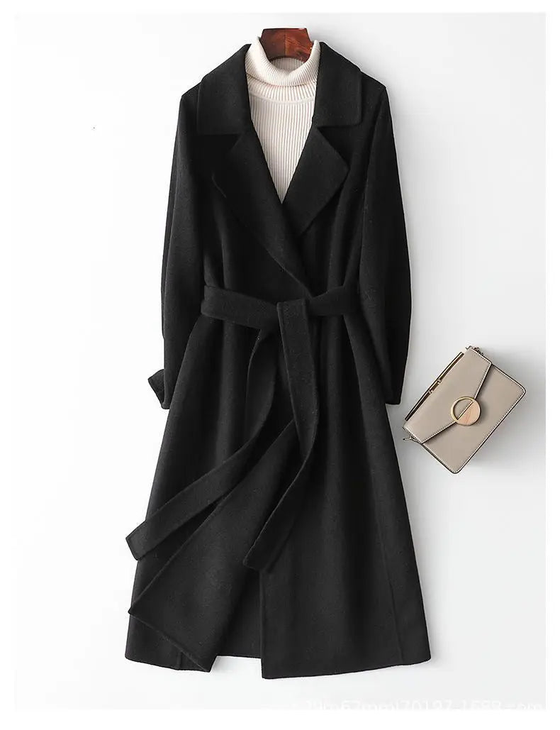 Mid-length Below The Knee Slim Fit Lace-up Woolen Coat High-end Woolen Coat hercurva