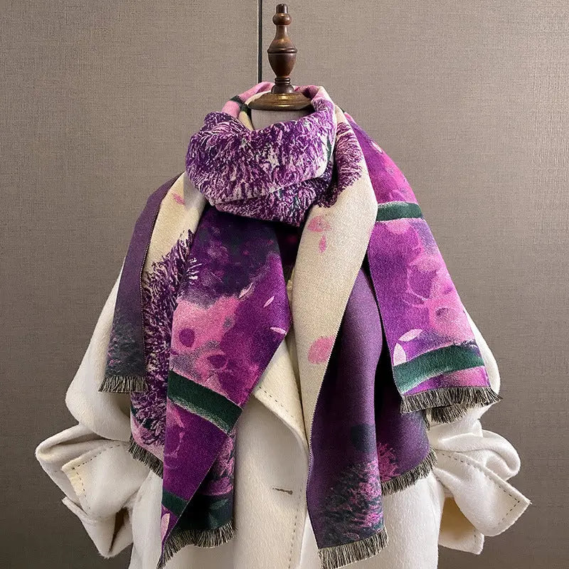 Printed Artificial Cashmere Scarf Women's Thick Windproof Shawl hercurva