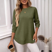 European And American Loose Waffle Casual All-match T-shirt Knitted Long Sleeve hercurva
