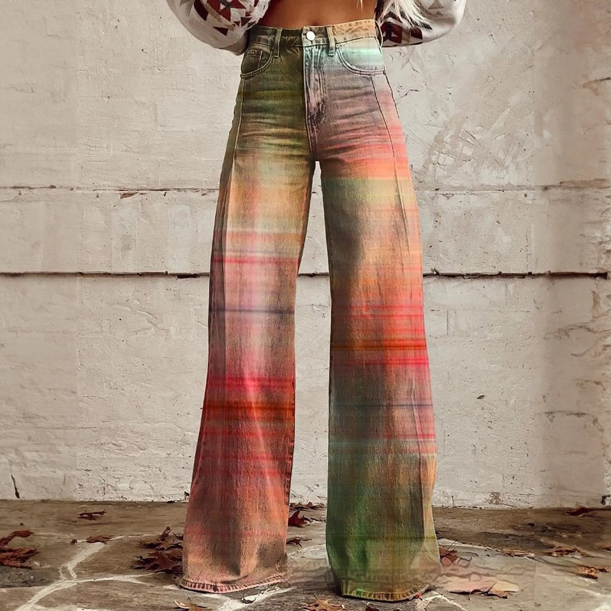 Foreign Trade Plus Size Women's Casual Pants Thin Imitation Jeans Wide Leg hercurva