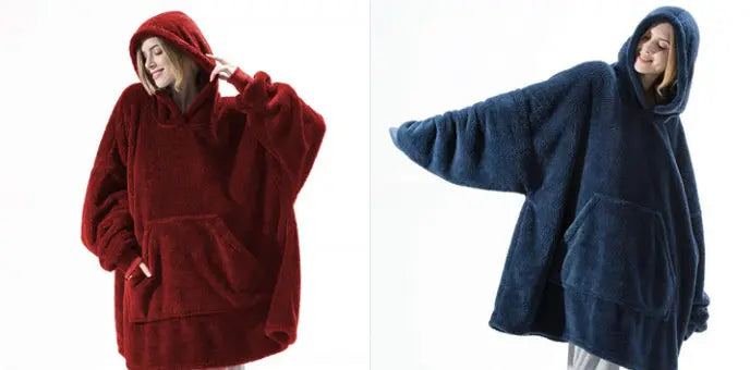 Hoodie Sweatshirt With Big Pocket Tops Sweater Comfortable Loose Double-Sided Fleece Thicker Wearable Blanket hercurva