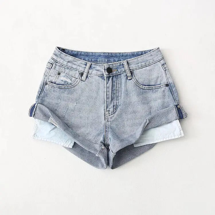 Flanging Low Waist One Button Casual Denim Shorts hercurva
