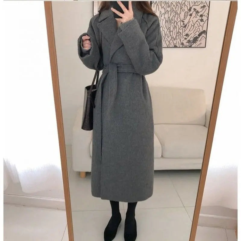 Loose Temperament Minimalist Lace-up Thick Wool Commuter's All-matching Coat hercurva