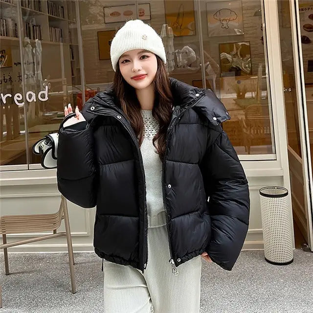 Elegant Fluffy Hooded Cotton Jacket Puffer Jacket Coat Warm Commute hercurva