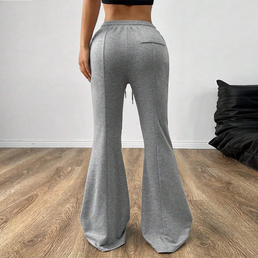 Simple Casual Pants Drawstring Elastic Waist Wide Leg Trousers hercurva
