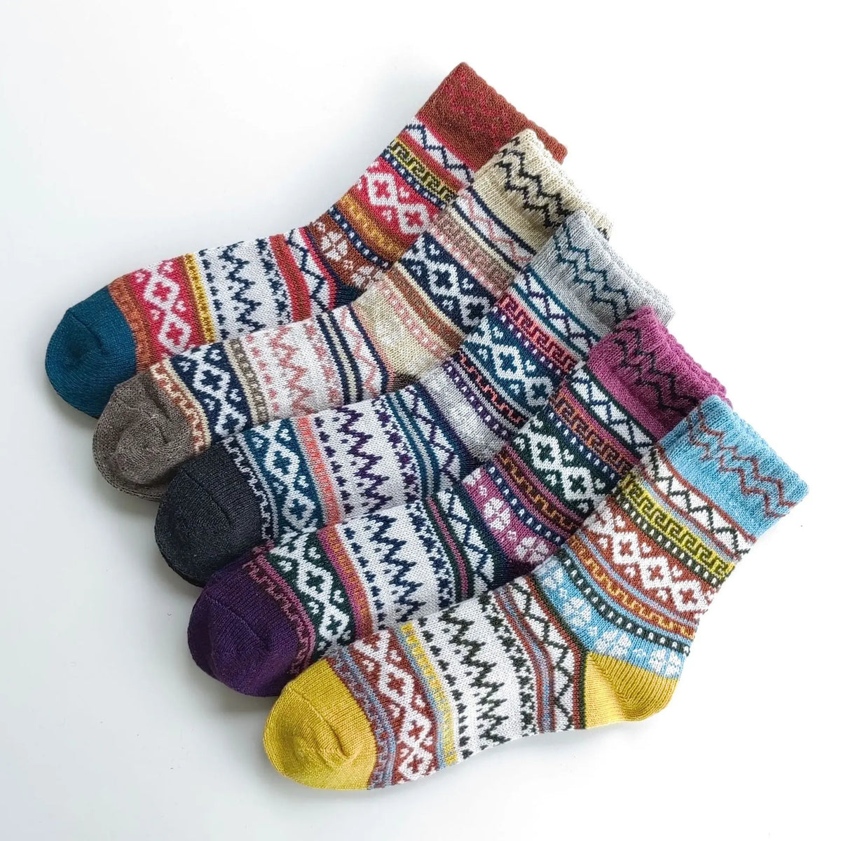 Winter Rhombus Wool Socks Thick Line Medium Tube hercurva