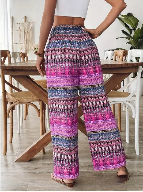 Women's Printed Wear Casual High Waist Elastic Trousers hercurva